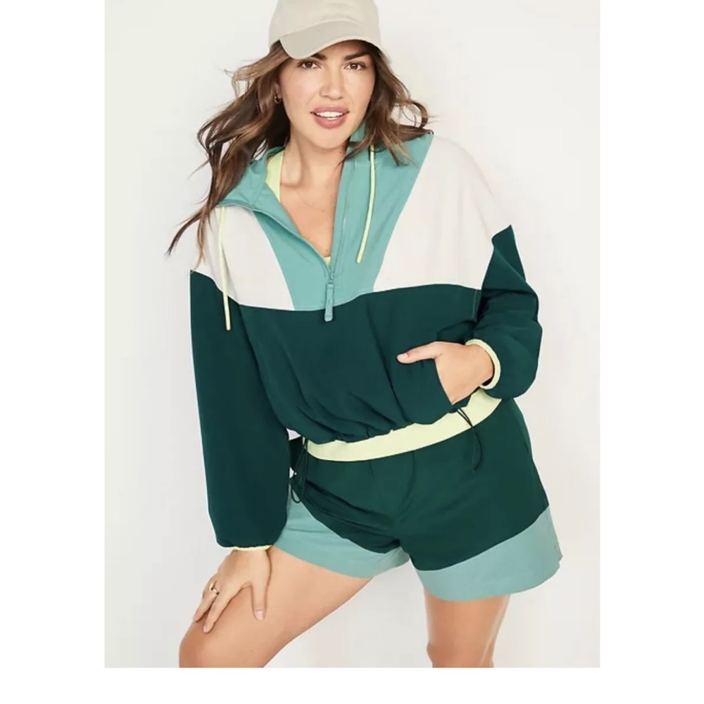 Old Navy Green Color Block Water Resistant Pullover with Hood Plus Size 2X